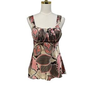 Y2K‎ Womens Pink Brown Floral Satin Empire Waist Camisole Top Vintage M USA